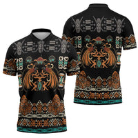 Black Batik Papua-inspired Pattern Zipper Polo Shirt LT9 - Polynesian Pride