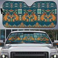 Dark Cyan Blue Batik Papua-inspired Pattern Auto Sun Shade - Polynesian Pride