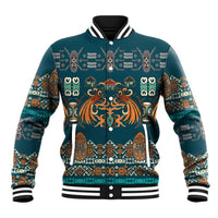 Dark Cyan Blue Batik Papua-inspired Pattern Baseball Jacket LT9 Unisex Blue - Polynesian Pride