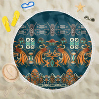 Dark Cyan Blue Batik Papua-inspired Pattern Beach Blanket LT9 One Size 150cm Blue - Polynesian Pride