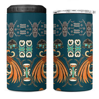 Dark Cyan Blue Batik Papua-inspired Pattern 4 in 1 Can Cooler Tumbler LT9 One Size: 16 oz Blue - Polynesian Pride
