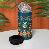 Dark Cyan Blue Batik Papua-inspired Pattern 4 in 1 Can Cooler Tumbler LT9 - Polynesian Pride
