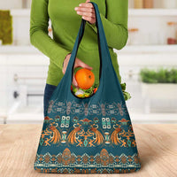 Dark Cyan Blue Batik Papua-inspired Pattern Grocery Bag LT9 - Polynesian Pride