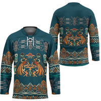 Dark Cyan Blue Batik Papua-inspired Pattern Hockey Jersey LT9 - Polynesian Pride