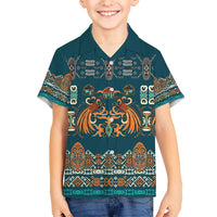 Dark Cyan Blue Batik Papua-inspired Pattern Kid Hawaiian Shirt - Polynesian Pride