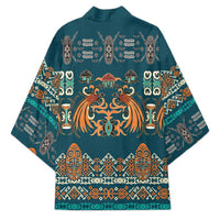 Dark Cyan Blue Batik Papua-inspired Pattern Kimono - Polynesian Pride
