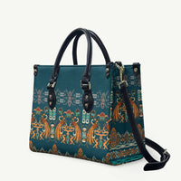 Dark Cyan Blue Batik Papua-inspired Pattern Leather Bag LT9 - Polynesian Pride