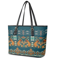 Dark Cyan Blue Batik Papua-inspired Pattern Leather Tote Bag - Polynesian Pride