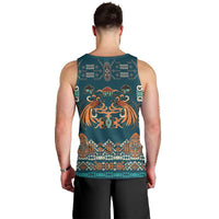 Dark Cyan Blue Batik Papua-inspired Pattern Men Tank Top LT9 - Polynesian Pride