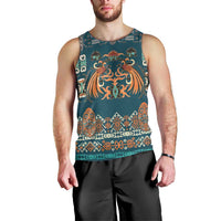 Dark Cyan Blue Batik Papua-inspired Pattern Men Tank Top LT9 - Polynesian Pride
