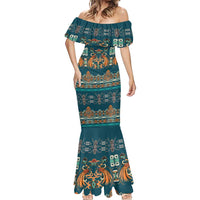 Dark Cyan Blue Batik Papua-inspired Pattern Mermaid Dress - Polynesian Pride