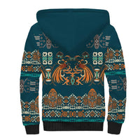 Dark Cyan Blue Batik Papua-inspired Pattern Sherpa Hoodie LT9 - Polynesian Pride