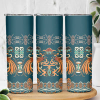 Dark Cyan Blue Batik Papua-inspired Pattern Skinny Tumbler - Polynesian Pride