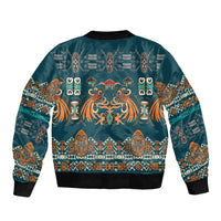 Dark Cyan Blue Batik Papua-inspired Pattern Sleeve Zip Bomber Jacket - Polynesian Pride