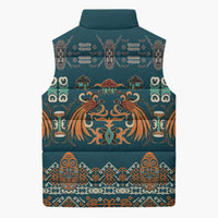 Dark Cyan Blue Batik Papua-inspired Pattern Sleeveless Puffer Jacket LT9 - Polynesian Pride