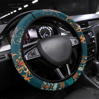 Dark Cyan Blue Batik Papua-inspired Pattern Steering Wheel Cover LT9 Universal Fit Blue - Polynesian Pride