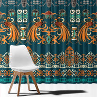 Dark Cyan Blue Batik Papua-inspired Pattern Window Curtain - Polynesian Pride