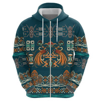 Dark Cyan Blue Batik Papua-inspired Pattern Zip Hoodie - Polynesian Pride