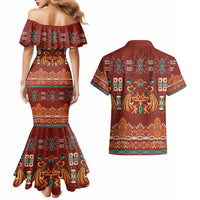 Oxblood Batik Papua-inspired Pattern Couples Matching Mermaid Dress and Hawaiian Shirt LT9 - Polynesian Pride
