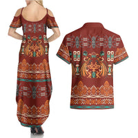 Oxblood Batik Papua-inspired Pattern Couples Matching Summer Maxi Dress and Hawaiian Shirt LT9 - Polynesian Pride