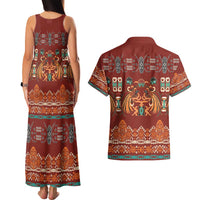 Oxblood Batik Papua-inspired Pattern Couples Matching Tank Maxi Dress and Hawaiian Shirt LT9 - Polynesian Pride