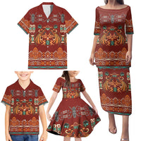 Oxblood Batik Papua-inspired Pattern Family Matching Puletasi and Hawaiian Shirt LT9 - Polynesian Pride
