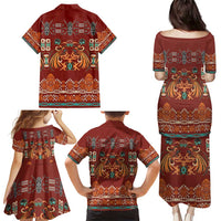 Oxblood Batik Papua-inspired Pattern Family Matching Puletasi and Hawaiian Shirt LT9 - Polynesian Pride