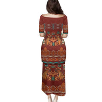 Oxblood Batik Papua-inspired Pattern Family Matching Puletasi and Hawaiian Shirt LT9 - Polynesian Pride