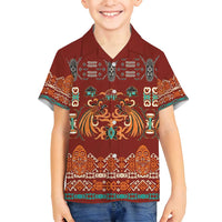 Oxblood Batik Papua-inspired Pattern Family Matching Puletasi and Hawaiian Shirt LT9 Son's Shirt Red - Polynesian Pride