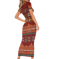 Oxblood Batik Papua-inspired Pattern Family Matching Short Sleeve Bodycon Dress and Hawaiian Shirt LT9 - Polynesian Pride