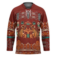 Oxblood Batik Papua-inspired Pattern Hockey Jersey LT9 Unisex Red - Polynesian Pride