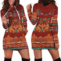 Oxblood Batik Papua-inspired Pattern Hoodie Dress LT9 - Polynesian Pride