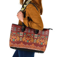 Oxblood Batik Papua-inspired Pattern Leather Tote Bag - Polynesian Pride