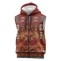 Oxblood Batik Papua-inspired Pattern Sleeveless Zip Hoodie LT9 Red - Polynesian Pride