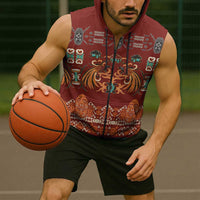 Oxblood Batik Papua-inspired Pattern Sleeveless Zip Hoodie LT9 - Polynesian Pride