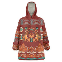 Oxblood Batik Papua-inspired Pattern Wearable Blanket Hoodie LT9 One Size Red - Polynesian Pride