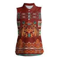 Oxblood Batik Papua-inspired Pattern Women Sleeveless Polo Shirt LT9 Female Red - Polynesian Pride