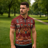 Oxblood Batik Papua-inspired Pattern Zipper Polo Shirt LT9 - Polynesian Pride