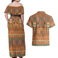Terracotta Batik Papua-inspired Pattern Couples Matching Off Shoulder Maxi Dress and Hawaiian Shirt LT9 - Polynesian Pride