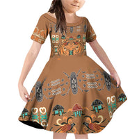 Terracotta Batik Papua-inspired Pattern Family Matching Off Shoulder Short Dress and Hawaiian Shirt LT9 Daughter's Dress Gold - Polynesian Pride