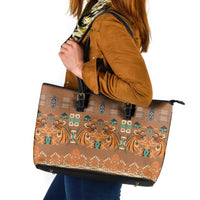 Terracotta Batik Papua-inspired Pattern Leather Tote Bag - Polynesian Pride