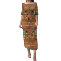Terracotta Batik Papua-inspired Pattern Puletasi LT9 Long Dress Gold - Polynesian Pride
