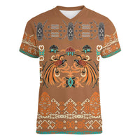 Terracotta Batik Papua-inspired Pattern Women V-Neck T-Shirt - Polynesian Pride