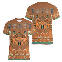 Terracotta Batik Papua-inspired Pattern Women V-Neck T-Shirt - Polynesian Pride