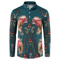 Dark Cyan Blue Bird of Batik Papua Button Sweatshirt Exotic Natural Wealth of Papua LT9 Blue - Polynesian Pride