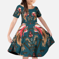 Dark Cyan Blue Bird of Batik Papua Family Matching Off The Shoulder Long Sleeve Dress and Hawaiian Shirt Exotic Natural Wealth of Papua - Polynesian Pride