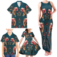 Dark Cyan Blue Bird of Batik Papua Family Matching Tank Maxi Dress and Hawaiian Shirt Exotic Natural Wealth of Papua - Polynesian Pride