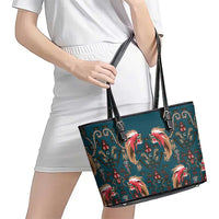 Dark Cyan Blue Bird of Batik Papua Leather Tote Bag Exotic Natural Wealth of Papua - Polynesian Pride