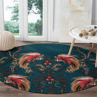 Dark Cyan Blue Bird of Batik Papua Round Carpet Exotic Natural Wealth of Papua - Polynesian Pride