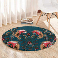 Dark Cyan Blue Bird of Batik Papua Round Carpet Exotic Natural Wealth of Papua - Polynesian Pride